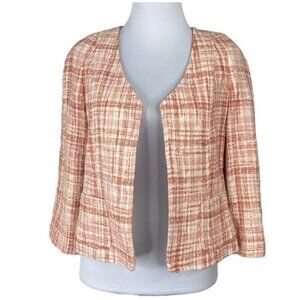 Talbots Women's NWT Pink Gracie Plaid‎ Collarless Tweed Y2K Career Blazer 6/C36